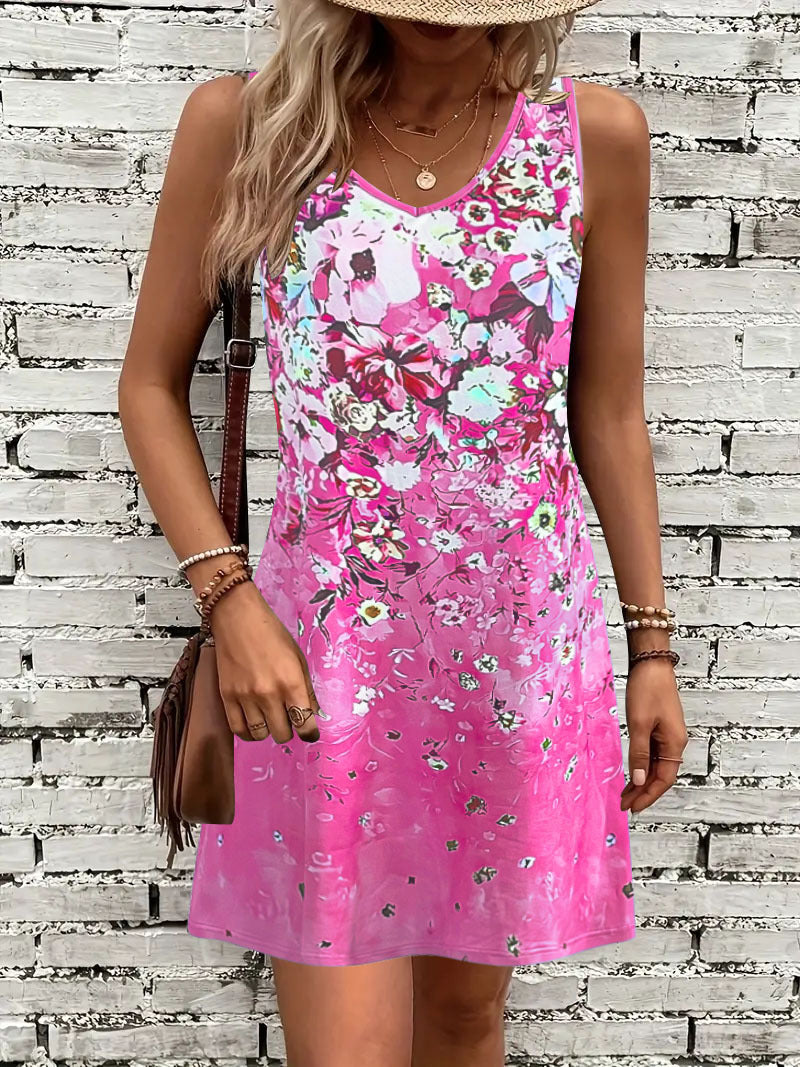 Dame Floral Print A-Linje Kjole Stilla