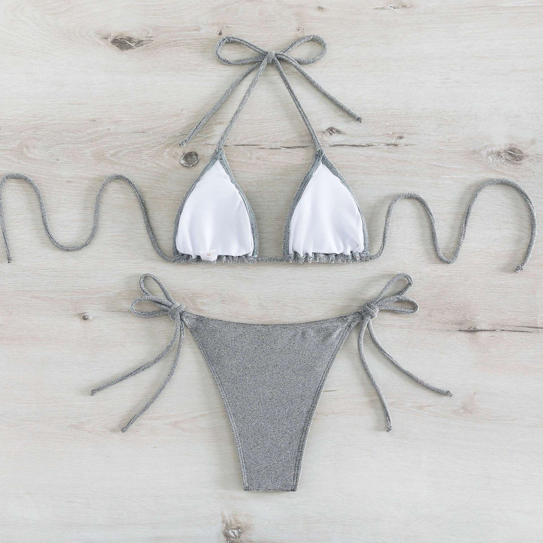 Dame Triangel-Bikini-Sæt med elegante flæseelementer og modigt bindsdesign Stilla