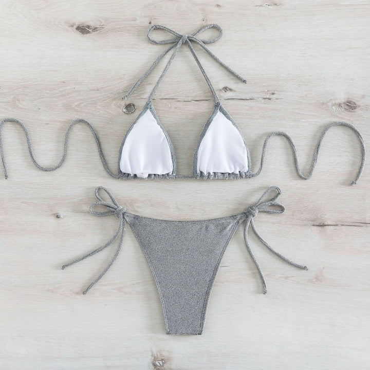 Dame Triangel-Bikini-Sæt med elegante flæseelementer og modigt bindsdesign Stilla