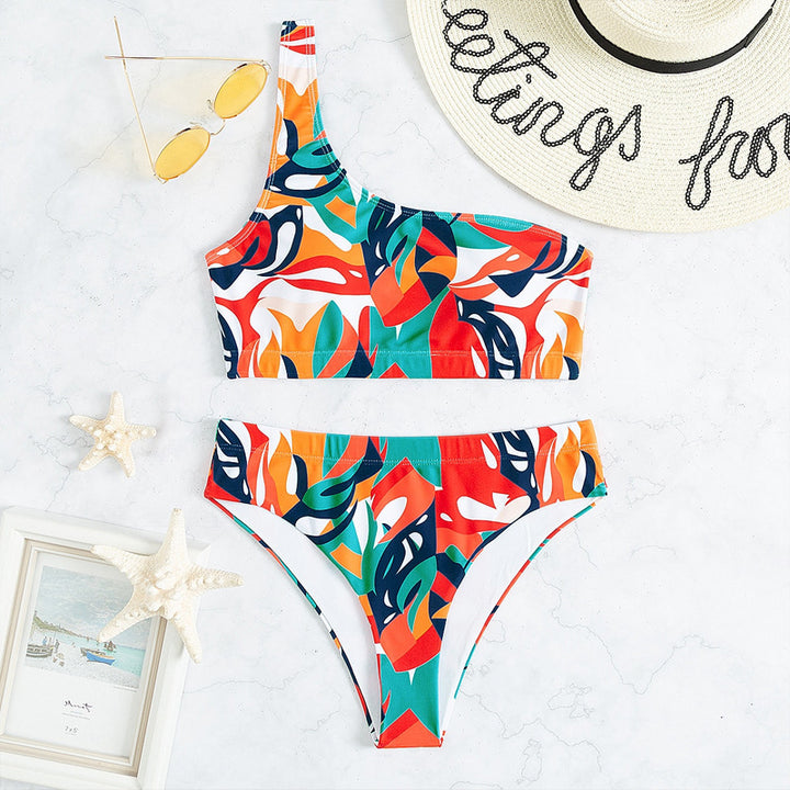Dame ensidet bikini med moderne blomsterprint og høje benudskæringer Skovae