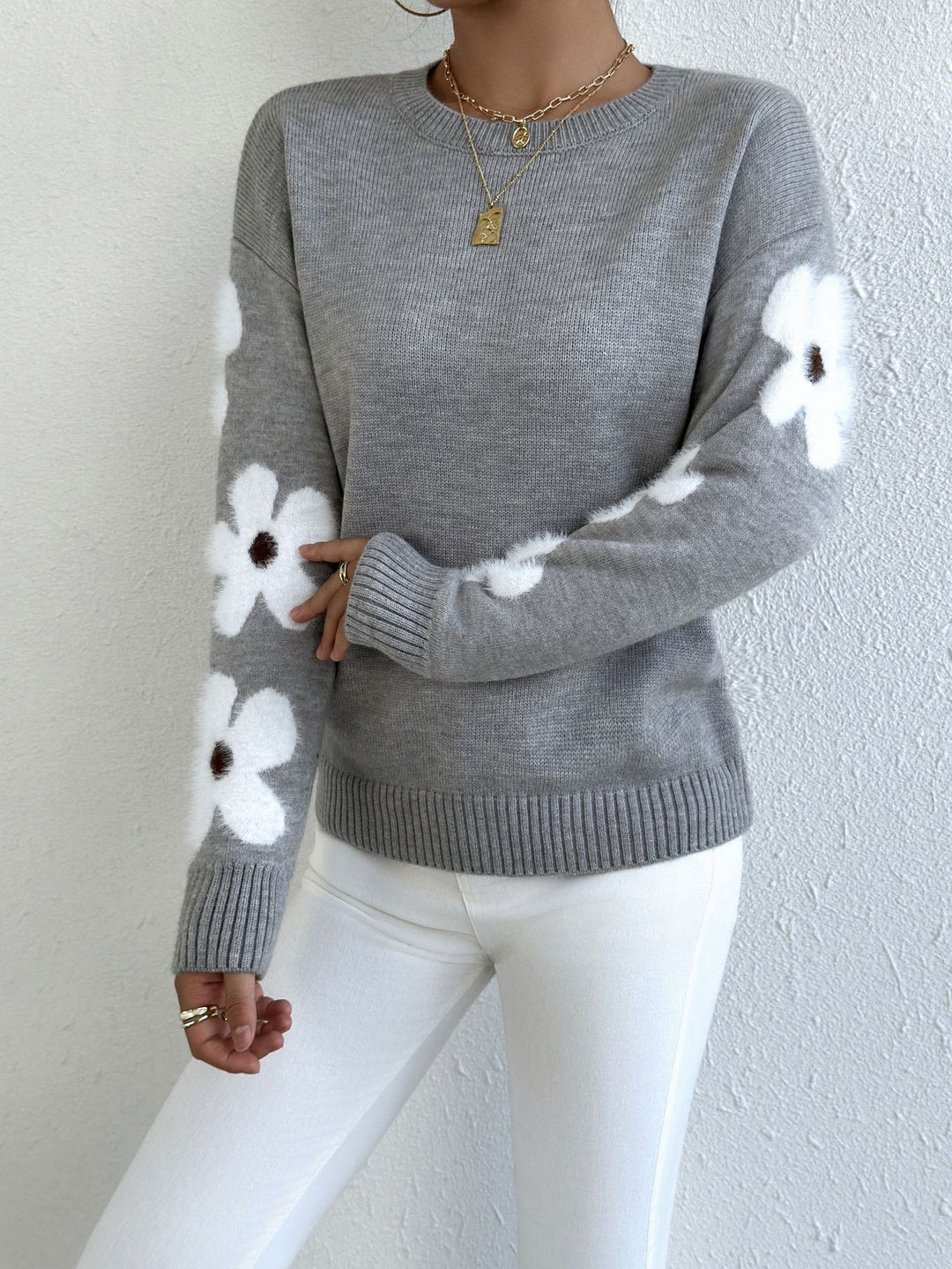 Kvinders sweater med blomsterdesign og tekstureret jersey Stilla