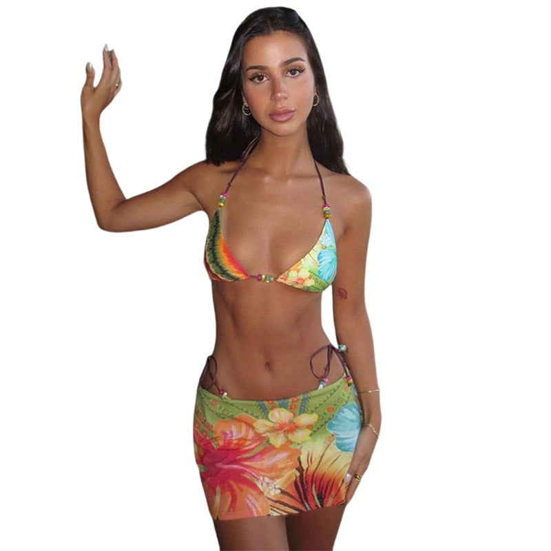 Dame Bikiniset med blomsterprint-bindefunktion Stilla