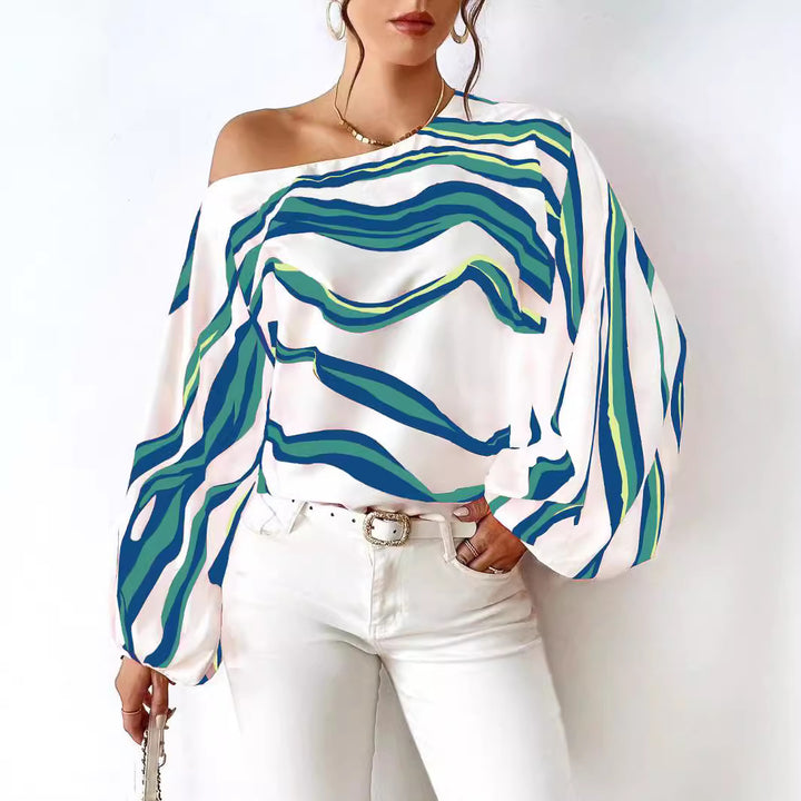 Dame Off-Shoulder Satin Bluse med ballonærmer Stilla