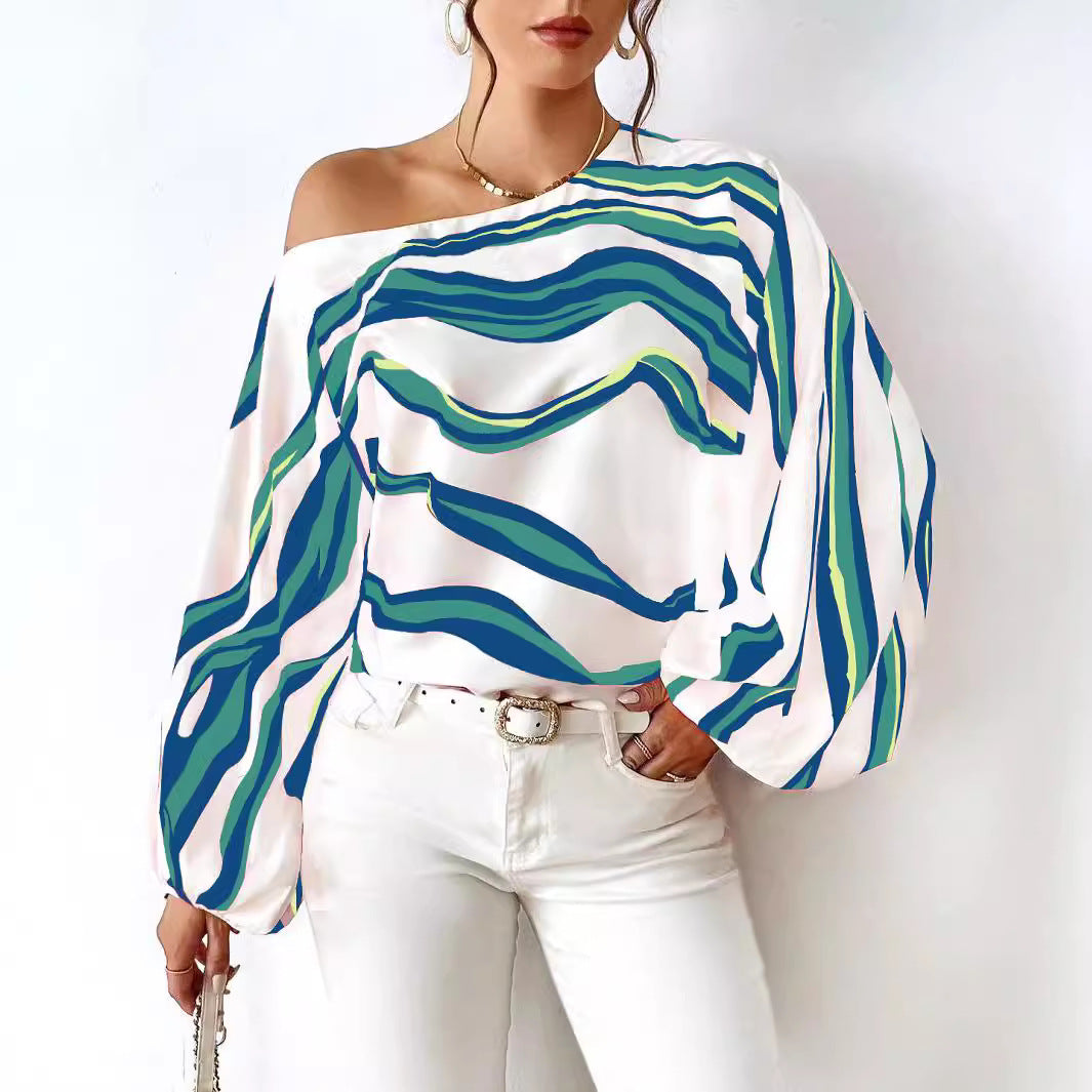 Dame Off-Shoulder Abstrakt Print Bluse Stilla