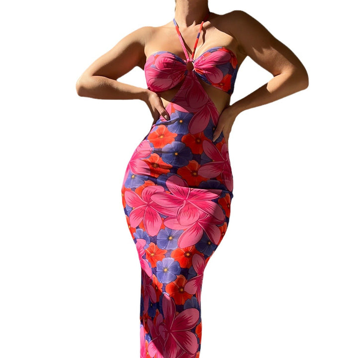Dame Maxikjole med unikt cut-out-design og blomsterprint Stilla
