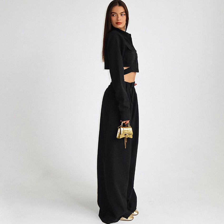 Dame Couture-sæt med cropped skjorte og vide Palazzo-bukser Stilla