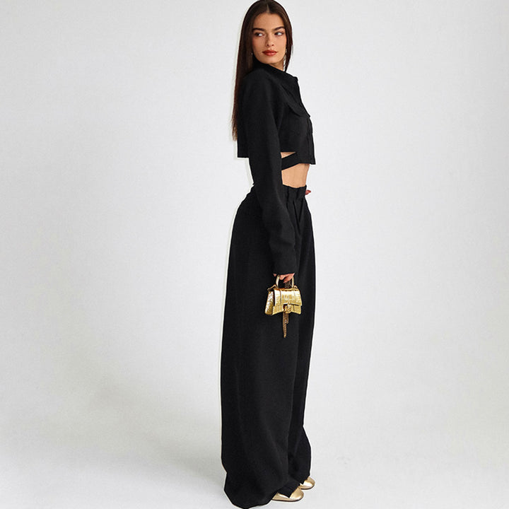 Dame Couture-sæt med cropped skjorte og vide Palazzo-bukser Stilla