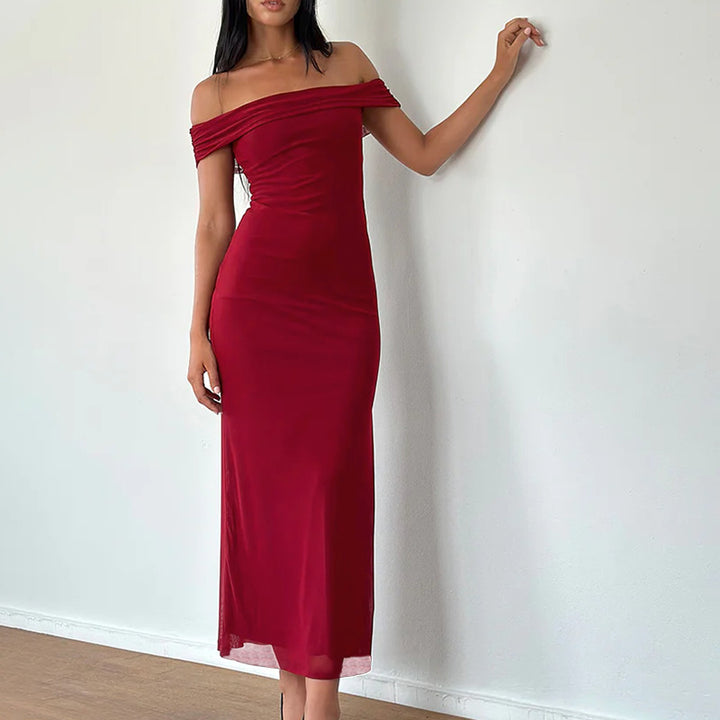 Dame Off-Shoulder Maxi Kjole med Elegant Drapering Skovae