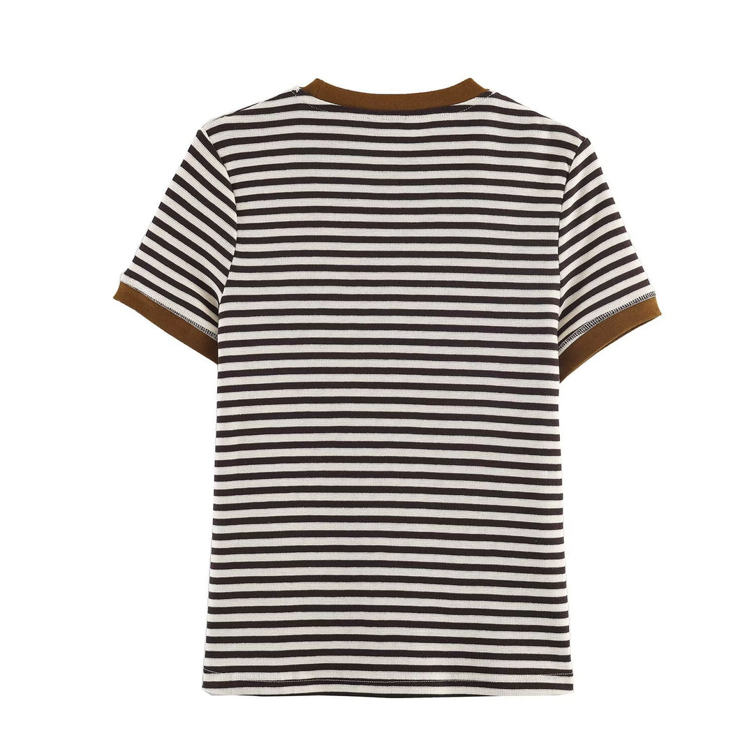Dame stribet T-shirt med kontrasterende ærmer Skovae