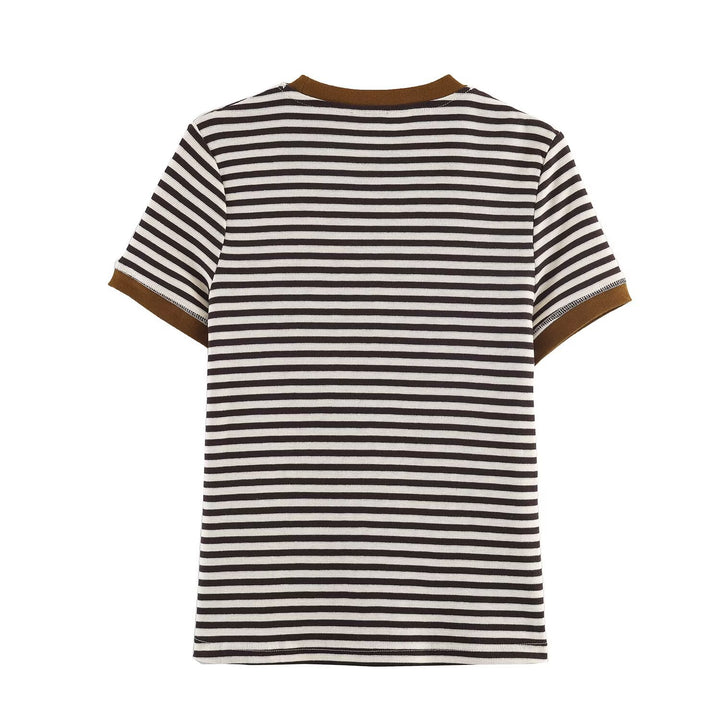 Dame stribet T-shirt med kontrasterende ærmer Skovae