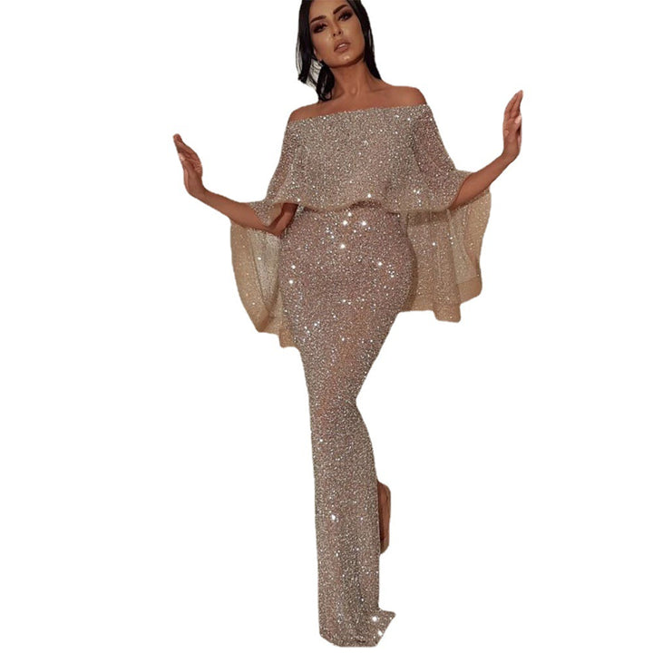 Dame Glitrende Aftenkjole med Off-Shoulder Design Stilla