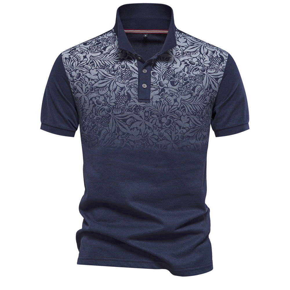 Herren nan polo shirt med floralsk gradient mønster, kentkrave og diskret knaplukning Skovae