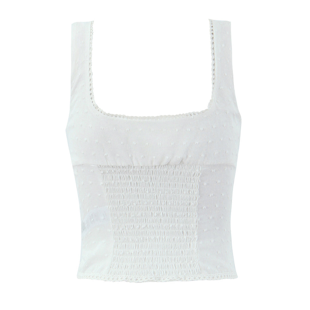Dame Cropped Top med elegante knapper og tidløs spidselastik Stilla