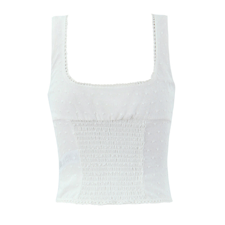Dame Cropped Top med elegante knapper og tidløs spidselastik Stilla