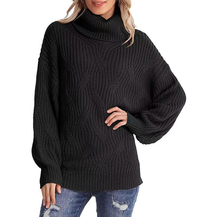 Kvinders strikkede sweater med høj krave og struktureret stingudseende Stilla