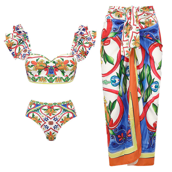 Dame Bikini-top og wrap skirt sæt Skovae