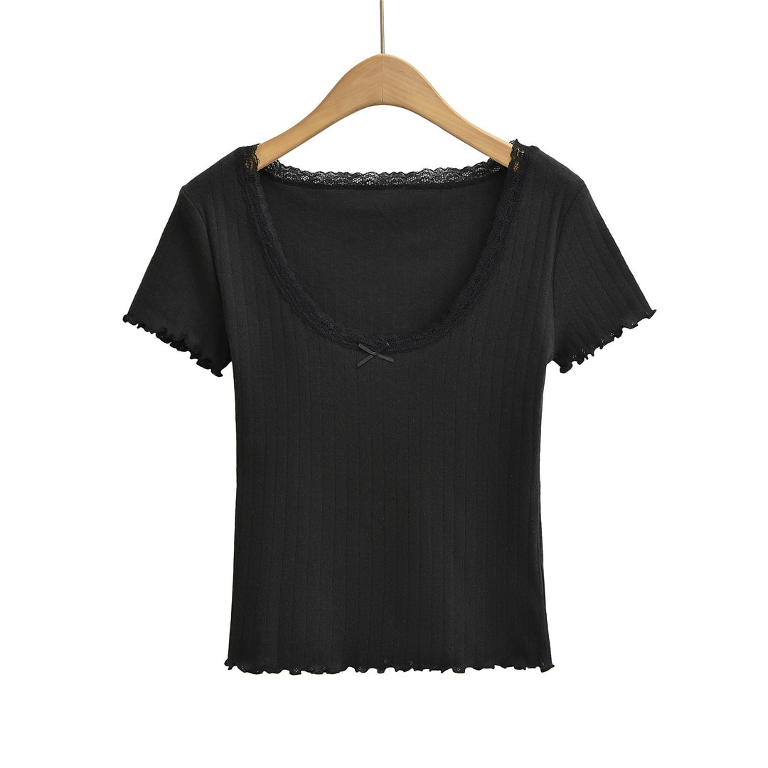 Dame elegant rib-top med romantiske spidsdetaljer og charmerende snit Stilla