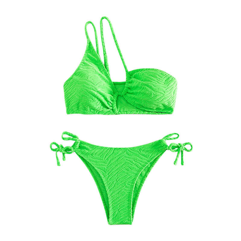 Dame trekant bikini med raffinerede flæser og asymmetrisk strop Skovae