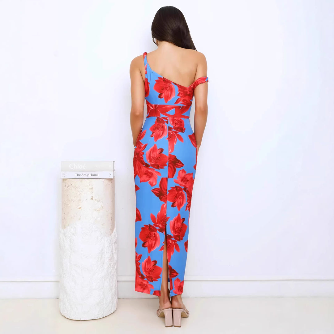 Dame maxikjole med unikt blomsterdesign og justerbare stropper Skovae