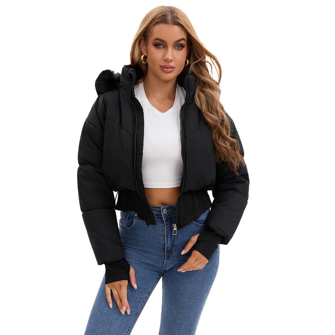 Dame cropped dunjakke med aftagelig hætte og faux fur kant Stilla