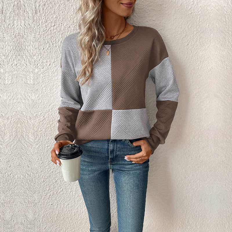 Dame mode sweatshirt med blokstribedesign og rund hals Stilla