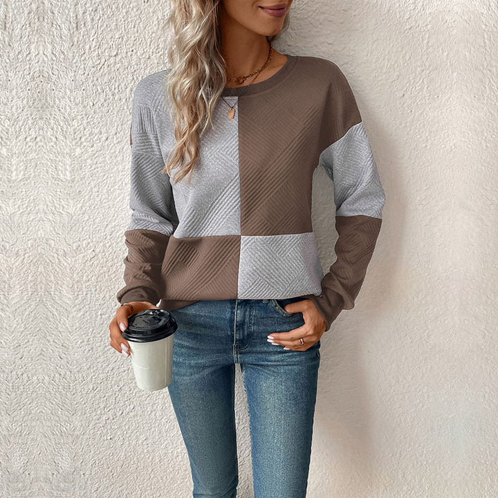 Dame mode sweatshirt med blokstribedesign og rund hals Stilla