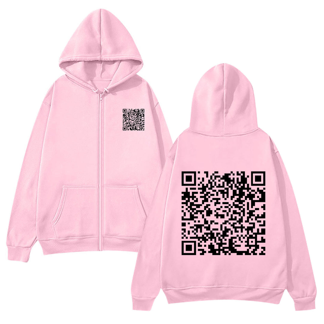 Kvinders hættejakke med QR-kode design og blødt fleece Skovae