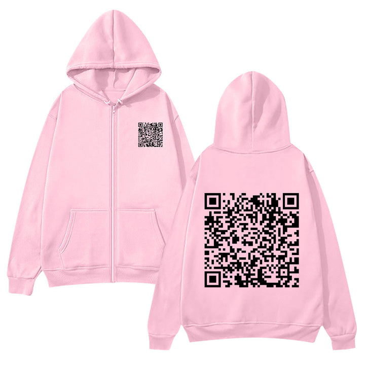 Kvinders hættejakke med QR-kode design og blødt fleece Skovae