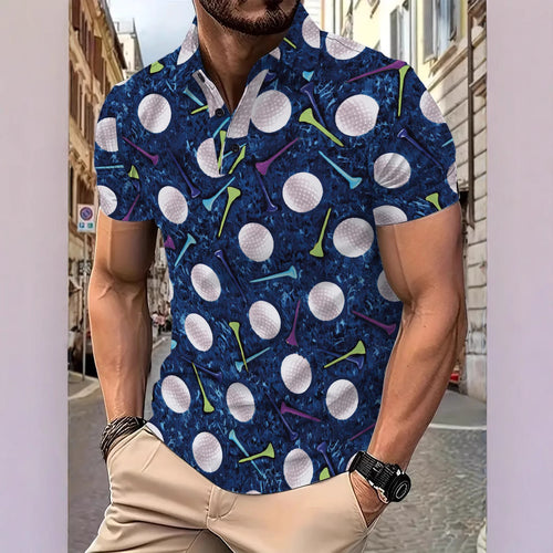 Herrer Poloshirt med kreativ golf-tryk og åndbare egenskaber Stilla