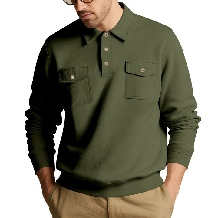 Herren nan Polokrave Sweatshirt med påsyede brystlommer og ribbede manchetter Skovae