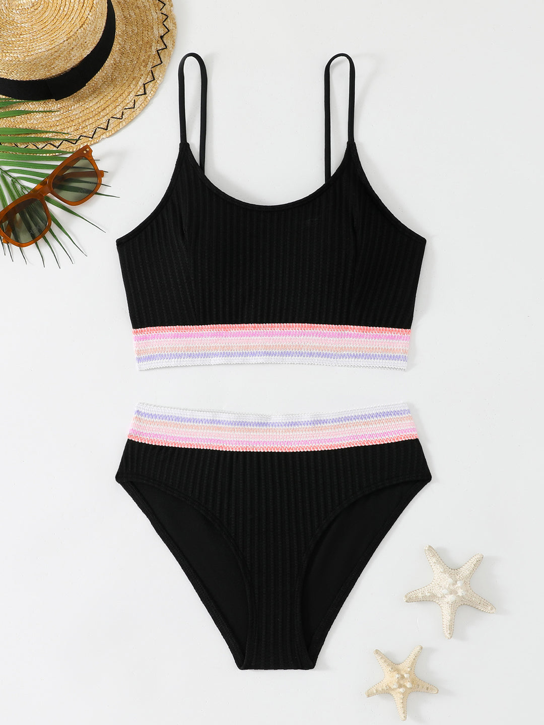 Dame Sporty Bikini-sæt med mode ribsdesign og elastisk bånd Skovae