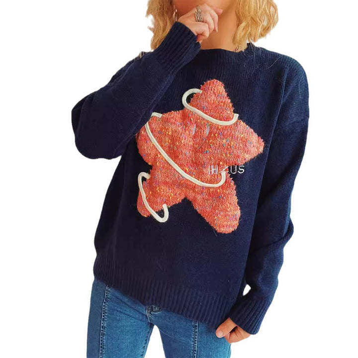 Kvindernes strikkede sweater med glitrende stjerne motiv og løs pasform Stilla