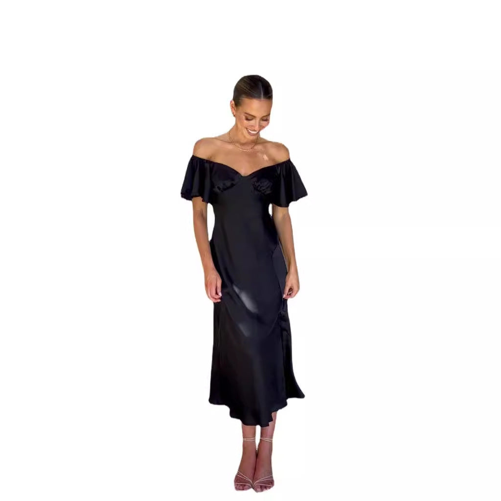 Damer elegant Off-Shoulder Maxikjole med sidelids og luftige flæsedetaljer Stilla