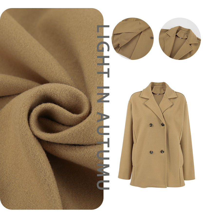 Dame Elegant Oversized Uldjakke med dobbelt knaplukning og praktiske lommer Stilla