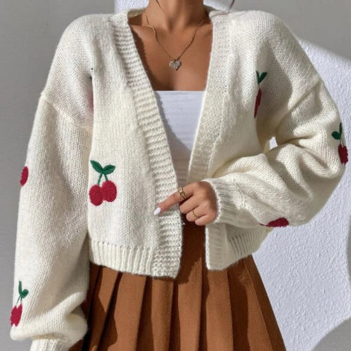 Femme Strikket Cardigan med Kirsebærbroderi Stilla
