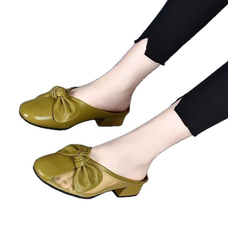 Dame elegante mules med moderigtigt sløjfedetalje og komfortabel blokhæl Stilla