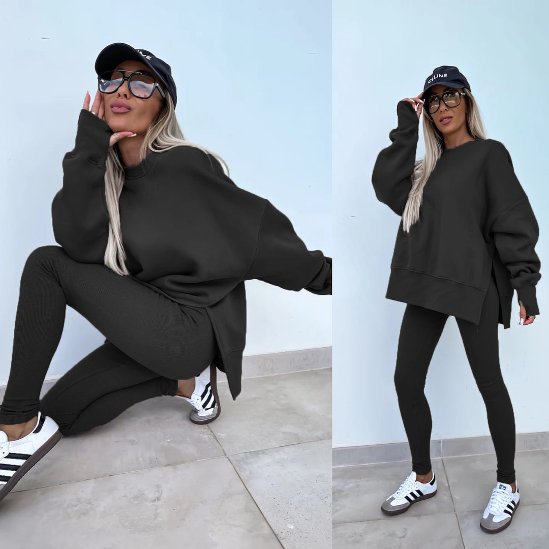 Kvinders afslappede sportslounge sæt med løs sweatshirt og figursyet leggings Skovae