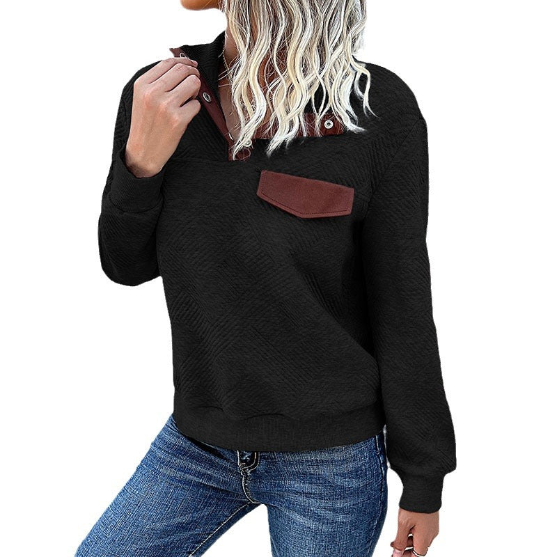 Dame Ståkrave Sweatshirt med Knapdetaljer og Brystlomme Stilla