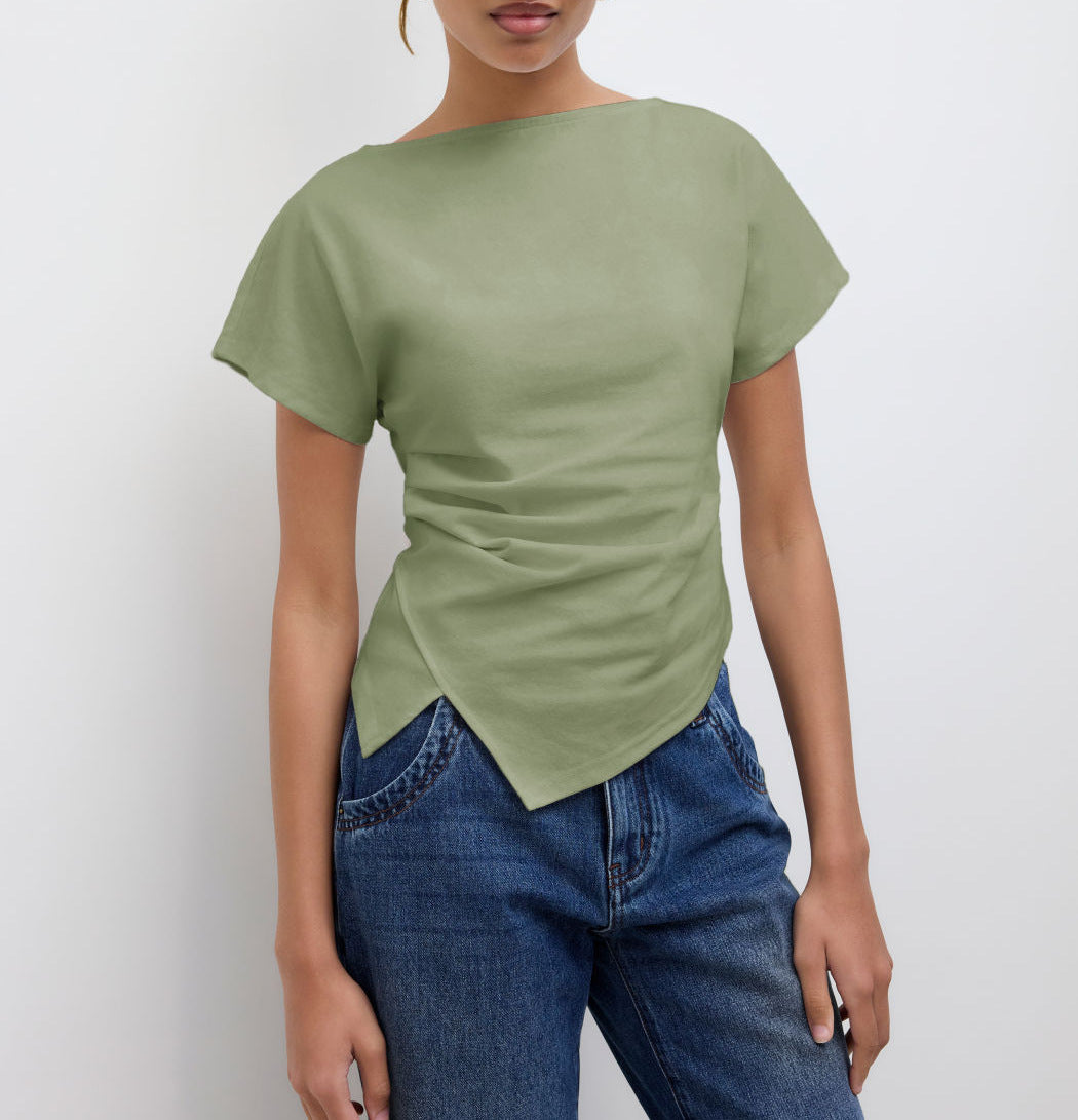 Damer Cropped T-Shirt med asymmetrisk snit og dekorativ draperingseffekt Skovae