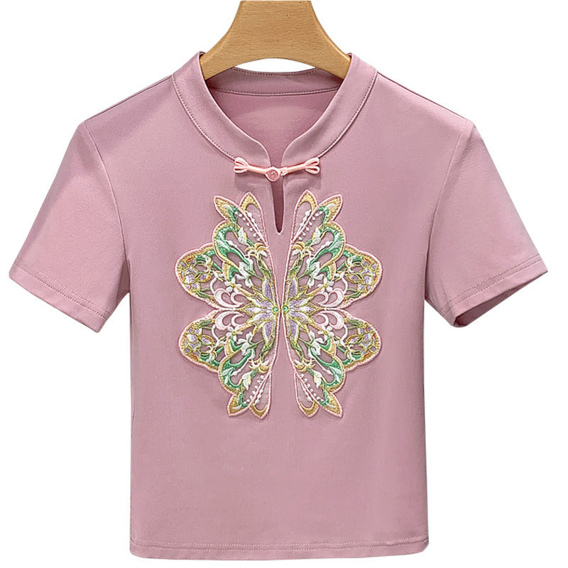 Dame T-shirt med kunstnerisk sommerfuglemotiv og elegant tøjdesign Stilla