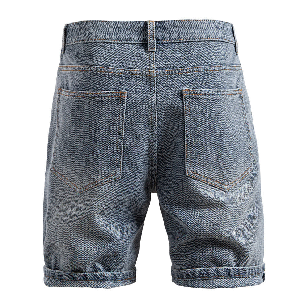 Herrer nan Jeansshorts med opfoldning, medium høj talje og klassisk lommeopdeling Skovae