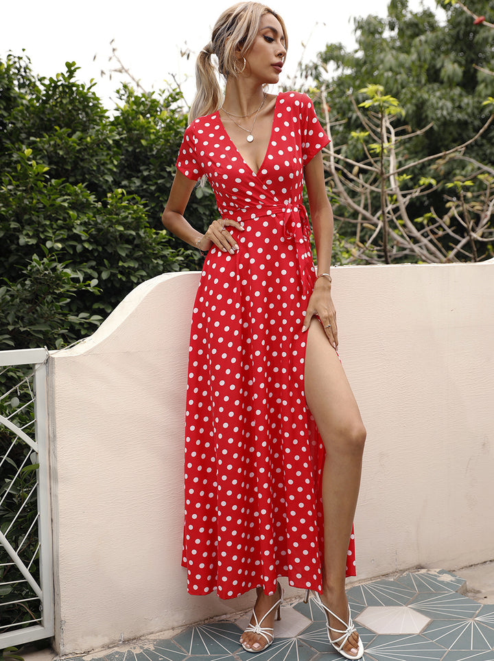 Dame maxikjole med polka-dots og asymmetrisk kant Stilla