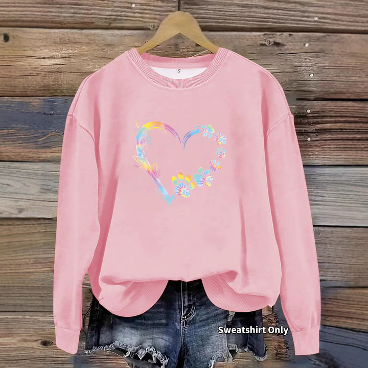 Kvinders sweatshirts med blomsterhjerte design og behagelig pasform Stilla
