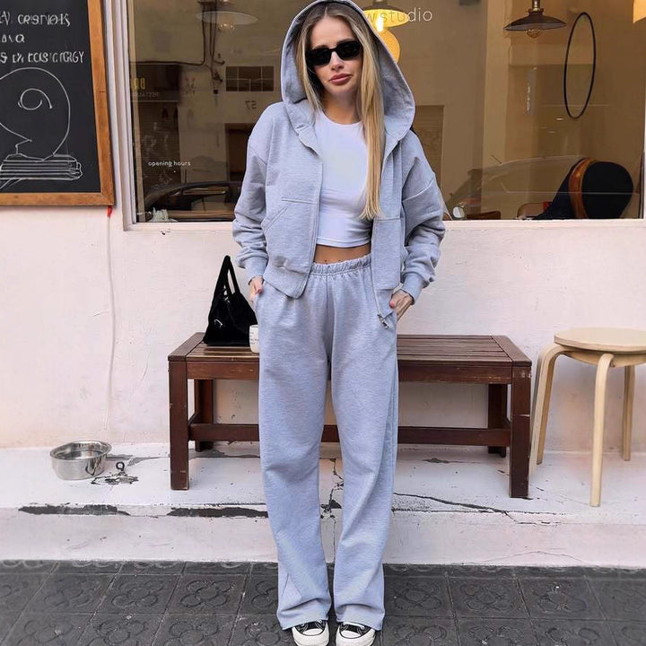 Kvinders cropped sweat-jakke og afslappet jogger-bukser sæt Skovae
