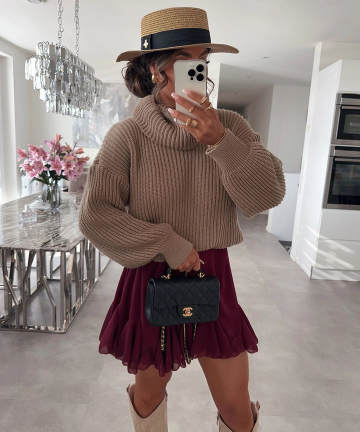 Kvinders chunky strikket sweater med høj krave og bredskårede ærmer Stilla