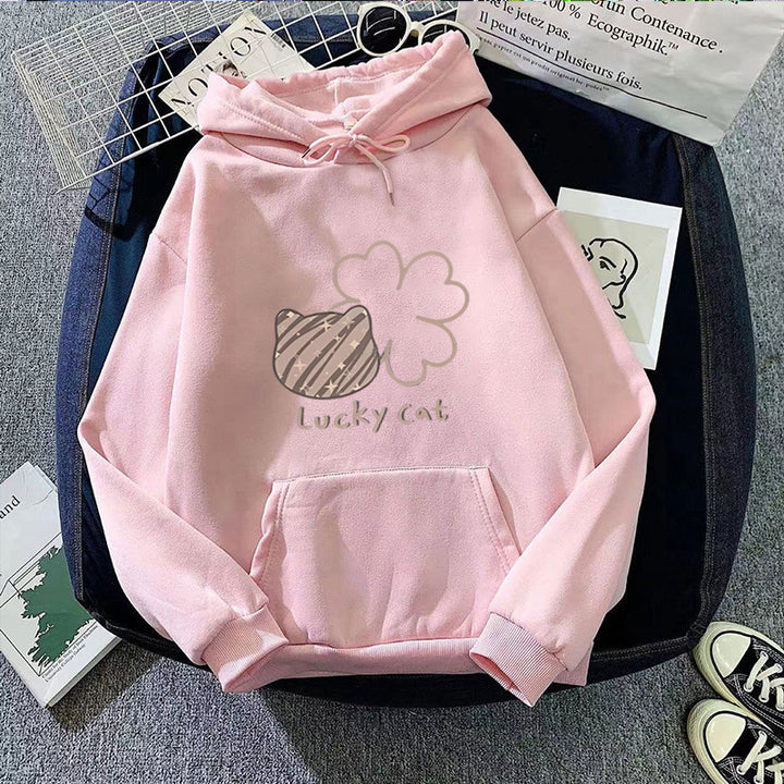 Kvinders hoodie med kreativ kat design og heldig motiv Skovae