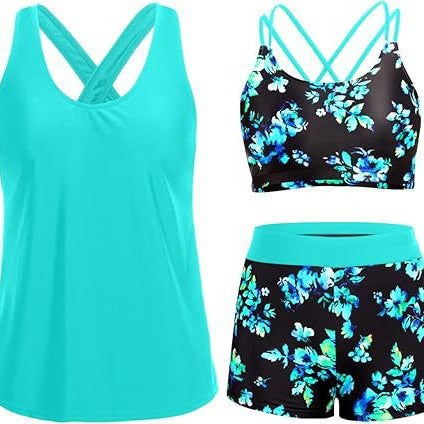 Dame Sporty Tankini-set med blomstret top og shorts Skovae