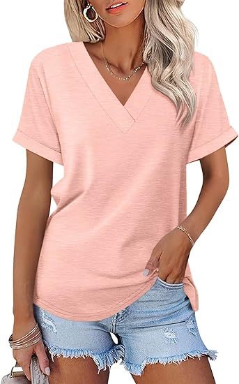 Dame afslappet V-hals T-shirt med løst snit Stilla