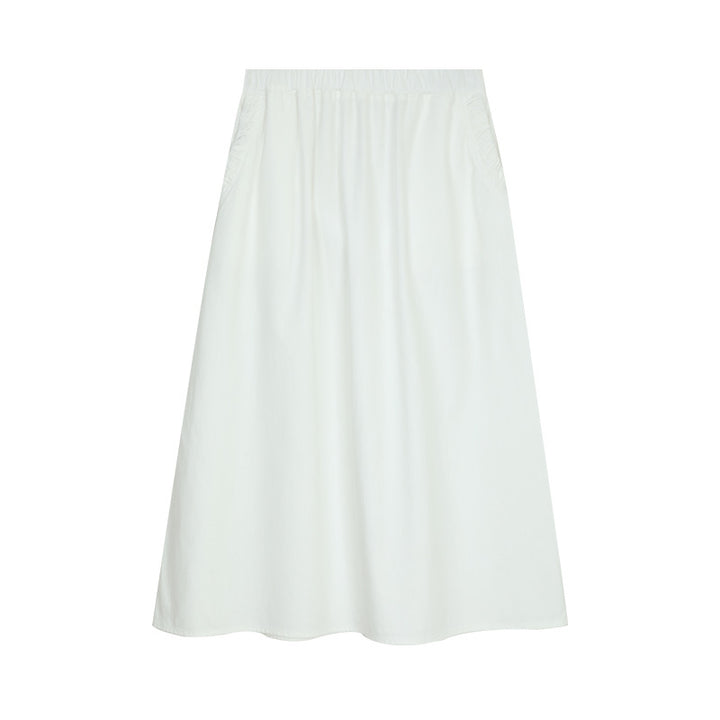 Dame elegant A-linje Midi-nederdel med elastisk talje og praktiske lommer Stilla