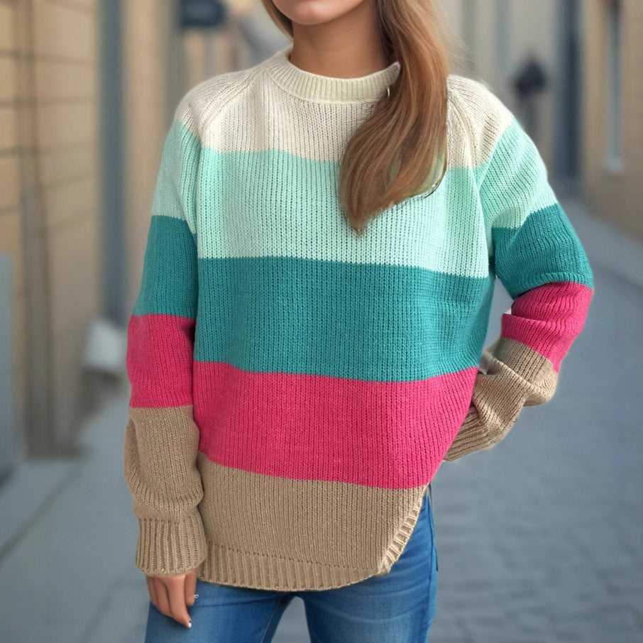 Kvinders stribede strikket sweater med en afslappet pasform og farverigt design Stilla